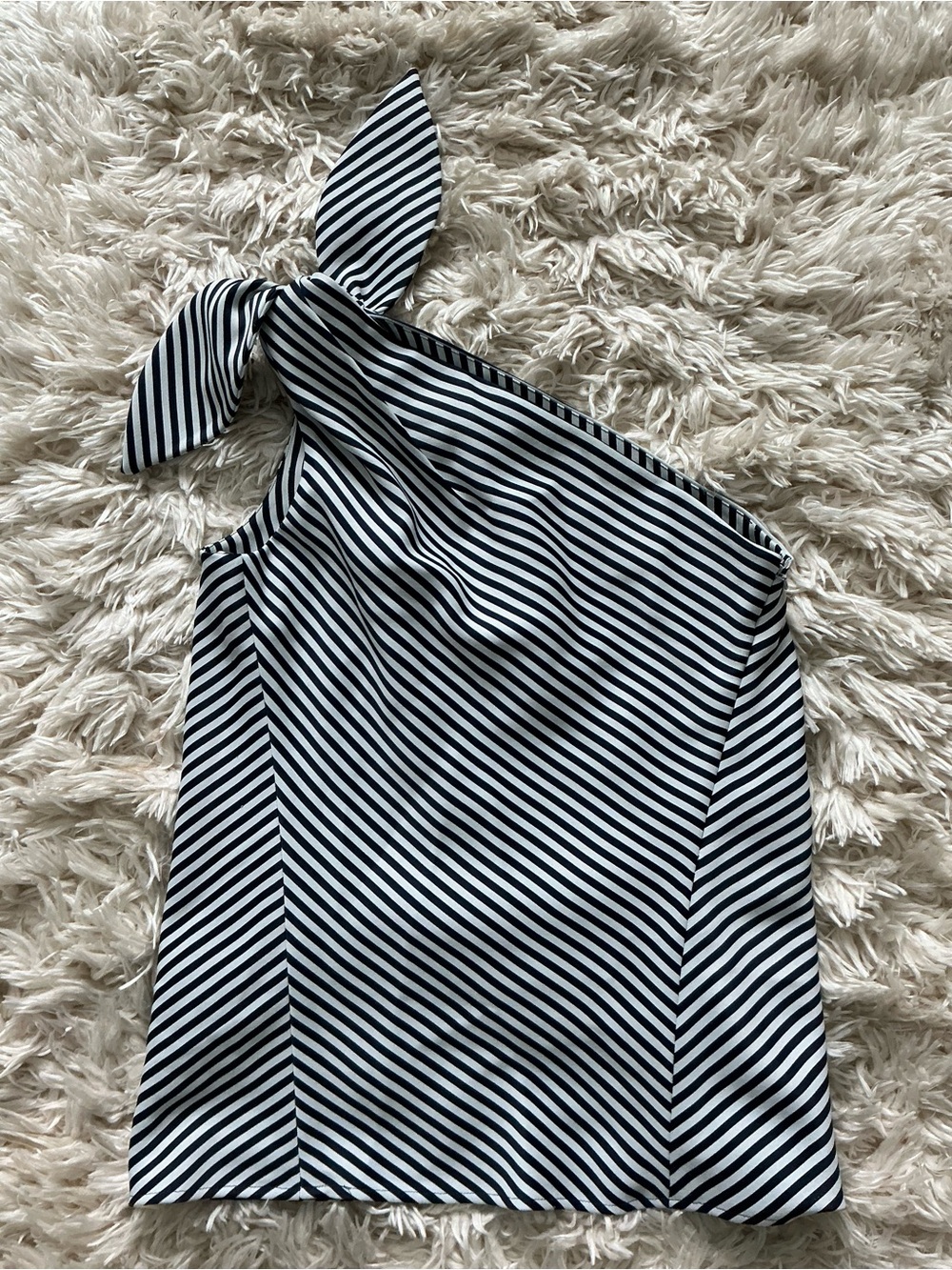 Heritage Black & White Diagonal-Stripe One-Shoulder Tie Top